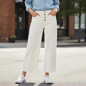 Ann Taylor LOFT High Waist Wide Leg Crop Jeans White Size 12P/31